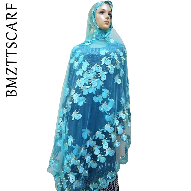 African Women Scarf Good Quality Plain Embroidery with Stones Soft Net Scarf for Headscarf Wraps Pashmina BM805