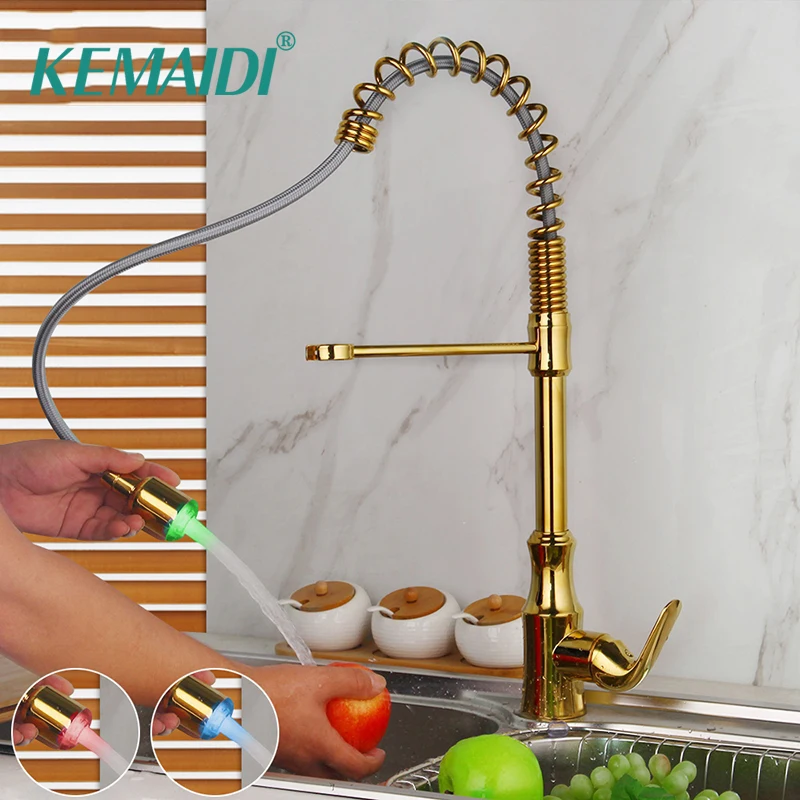 

Смеситель для кухни, светодиодный, золотистый, с одной ручкой