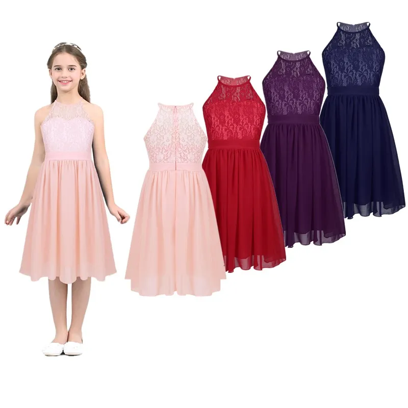 Детское кружевное шифоновое платье с лямкой на шее и цветочным принтом | Мать