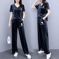 fashion sports suit womens summer dress 2021 new daisy fashion korean casual wide leg pants two piece women