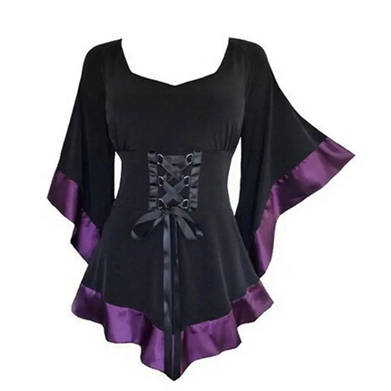 

Womens Tops Tunic Long Gothic Punk Hip Hop Clothes Ladies Blouse New Puls Size Black Costume