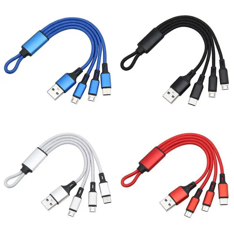 

15cm Mini 3 In 1 Fabric Braided 8pin/micro/type C/usb2.0 Keychain 2A Fast Charger Cable For Iphone Android Charger Wire