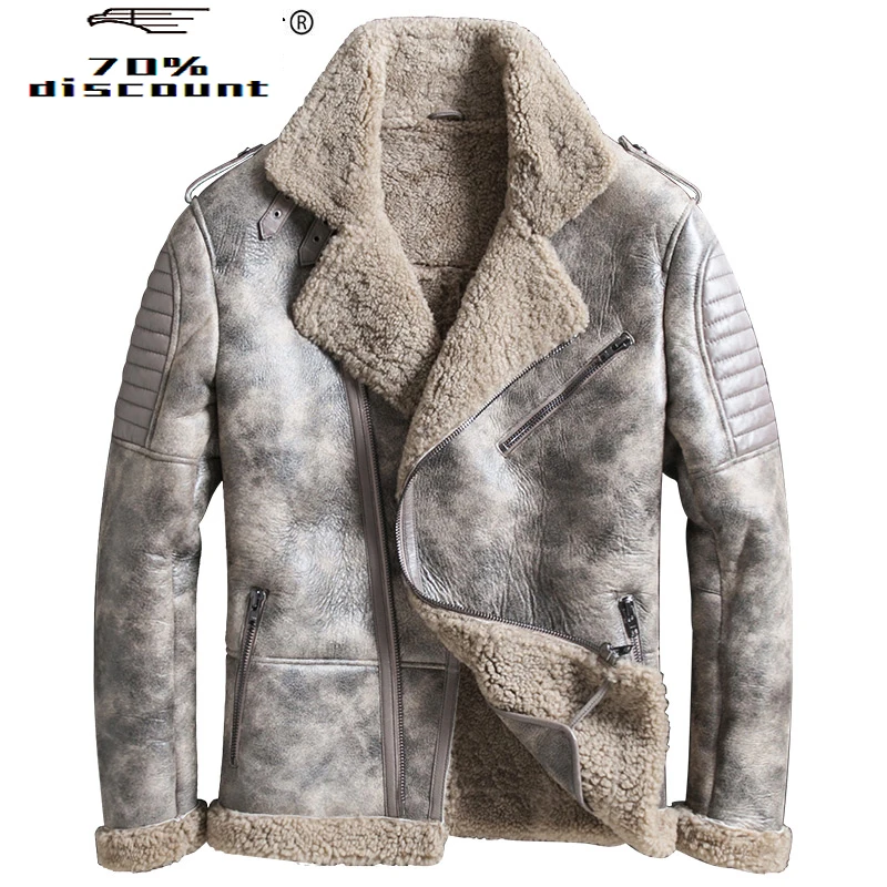 Мужская куртка из натуральной кожи зимнее пальто овчины с мехом мотоциклетная