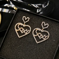 lats elegant cute romantic heart to heart dangle earrings rhinestone love earrings for women 2020 korea fashion jewelry earings