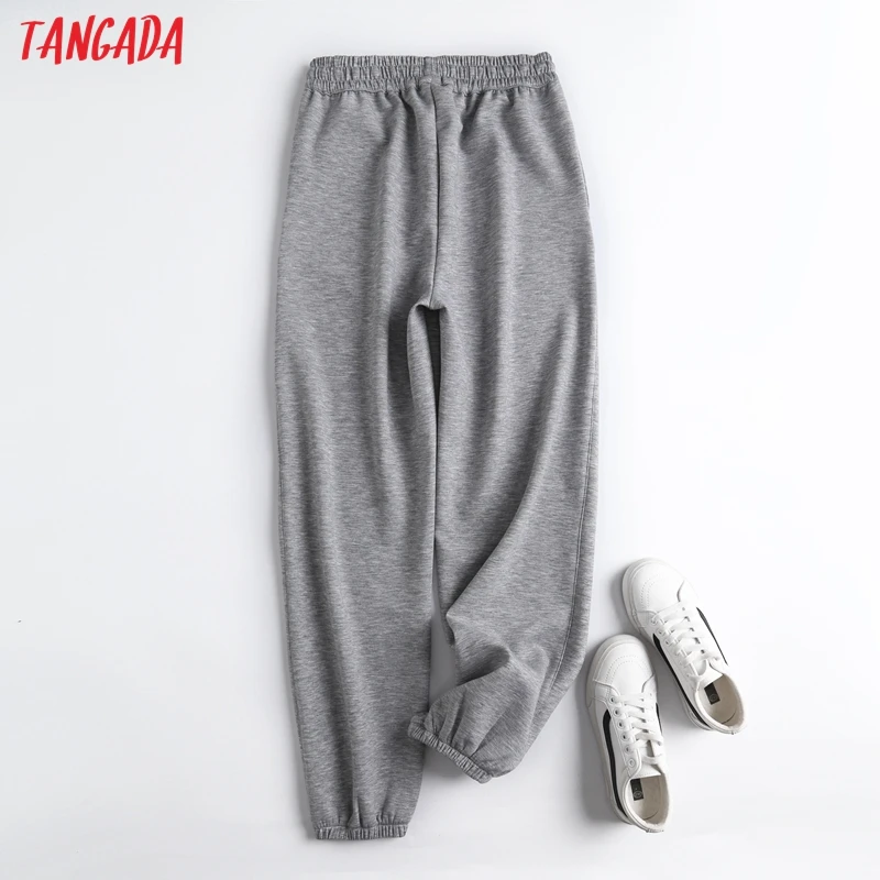 

Tangada 2021 Women High Quality Solid Pants Cargo Strethy Waist Pants Trousers Joggers Female Sweatpants 6D50