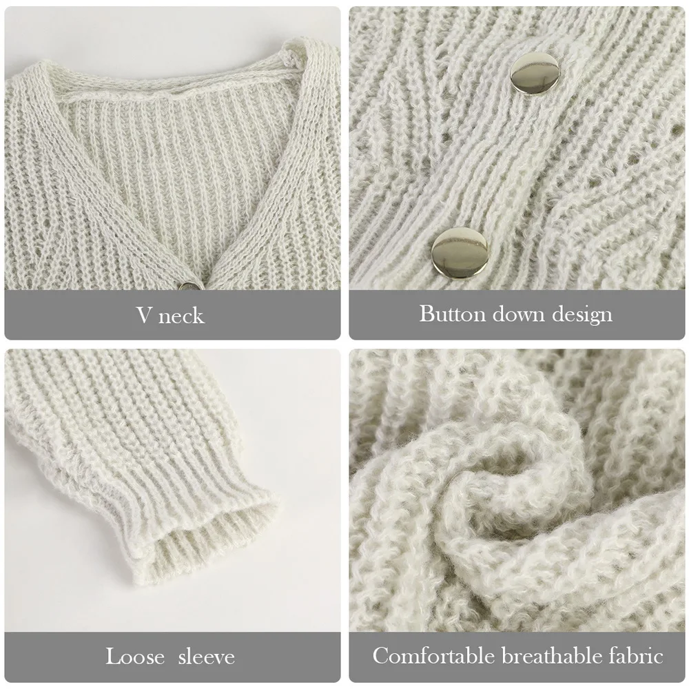 Женский трикотажный кардиган на пуговицах повседневный однотонный свободного