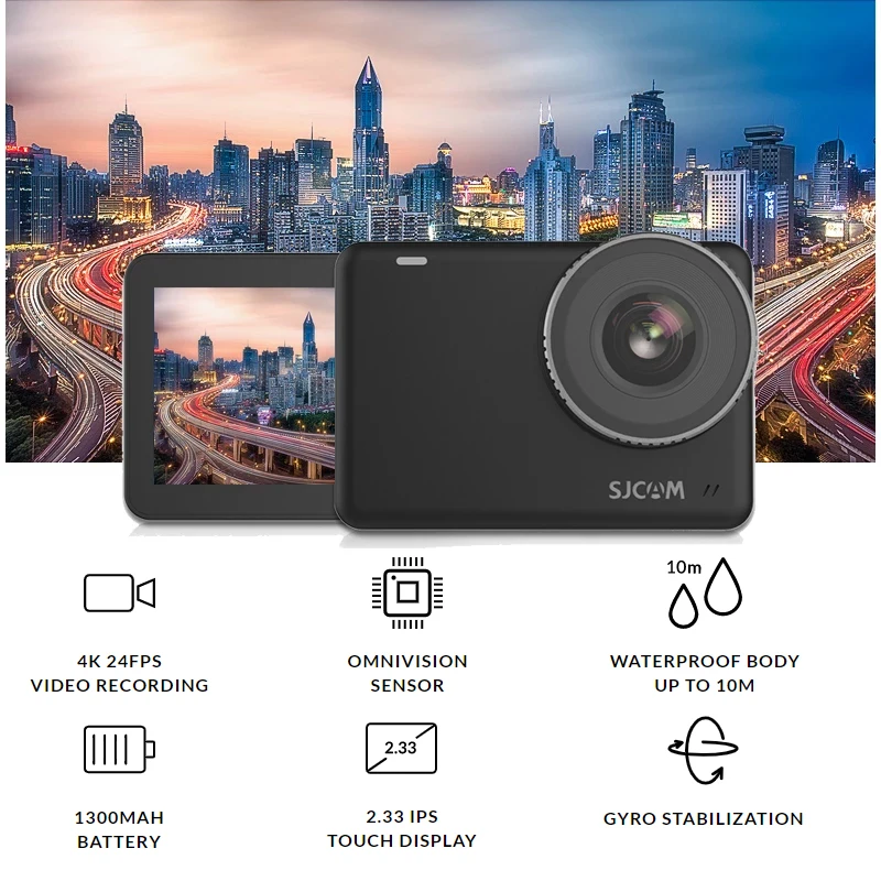 للبيع الأصلي SJCAM SJ10X عمل كاميرا SJ10 X 4K 24FPS 10 متر الجسم مقاوم للماء واي فاي 2.33 شاشة تعمل باللمس الدوران استقرار 7 طبقات عدسة DV