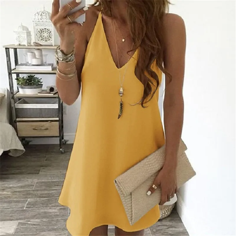 

Women Loose Plus Size Dress Summer V Neck Sexy Chiffon Backless Female Pullovers Dresses Solid Color Elegant Trend Woman Dresses