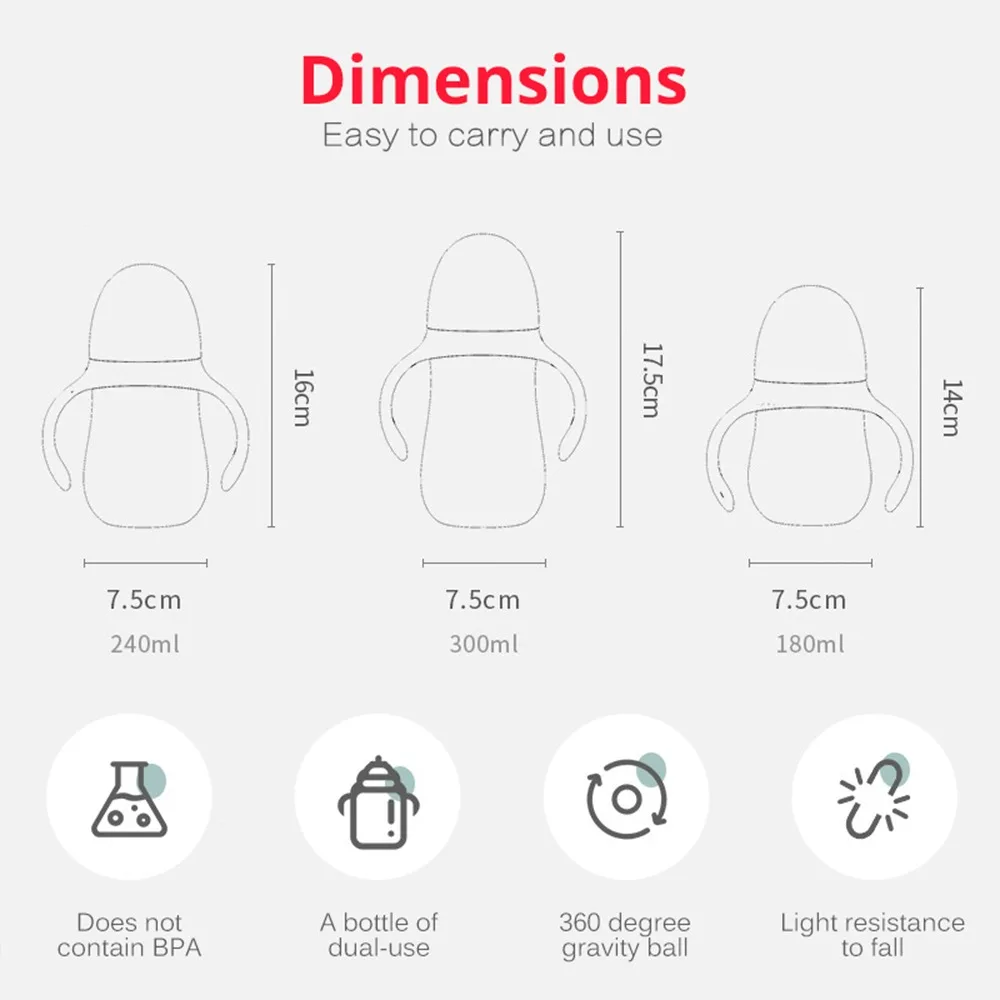 

Baby bottles Drinking Cup Feeding Bottle Wide-Caliber Multifunctional Drinking Milk Drinking Water Dual-use Bottle BPA Free