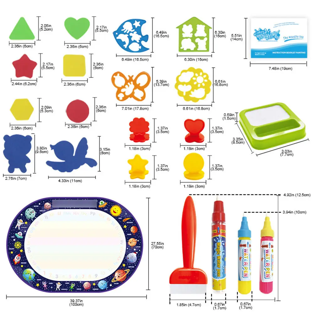 

Water Doodle Mat 100x70cm Super Size with Painting Pens Templetes Brush Tools Toys Magic Drawing Rug Kids Educational Toy Gifts