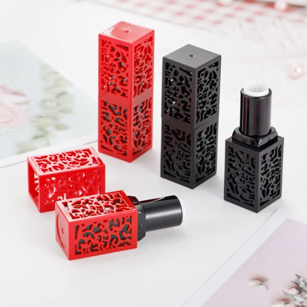 

Empty Refillable Bottle Lipstick Tube With Black Hollow Lipstick Tubes Diy 12.1mm Lipstick Tube 3d Chinese Style Square Shape
