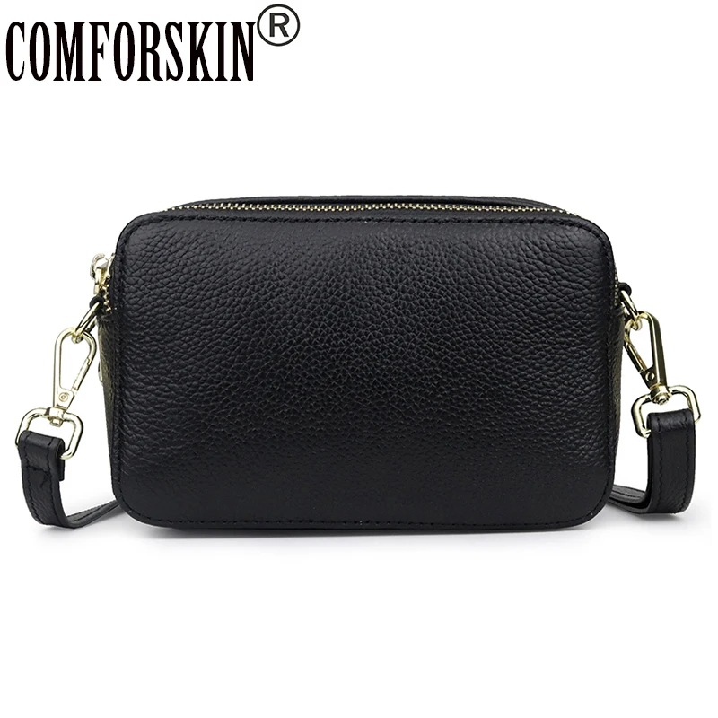 COMFORSKIN, высокое качество,, яловая кожа, сумка, двойная молния, отделение, сумки-мессенджеры, Брендовая женская сумка через плечо