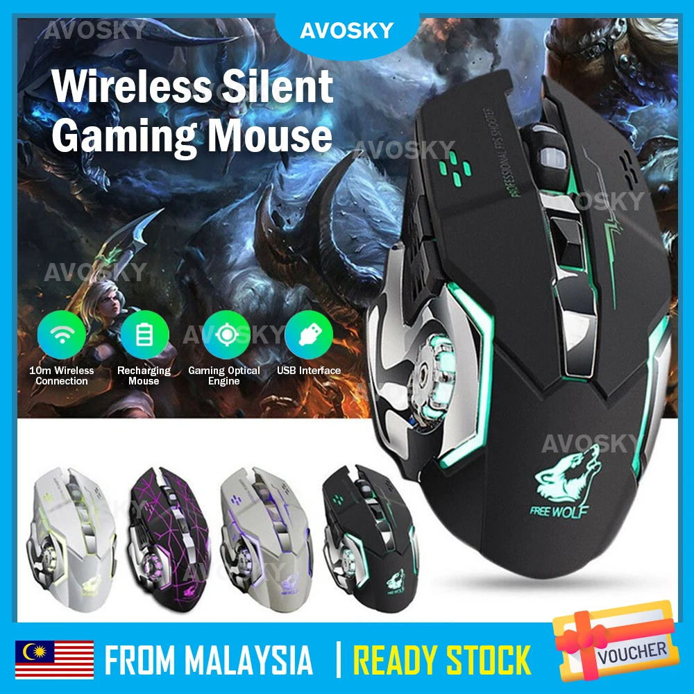 

Перезаряжаемая Беспроводная игровая мышь AVOSKY X8, бесшумная светодиодная подсветка, USB оптическая эргономичная игровая компьютерная мышь дл...