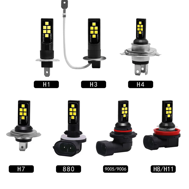 2 шт. H11 H8 H4 H1 H3 H7 9005 9006 3030 12SMD чипы туман светильник вождение автомобиля лампы авто светодиодный Canbus лампы дневные ходовые огни автомобиля, вождения, бега, 12V