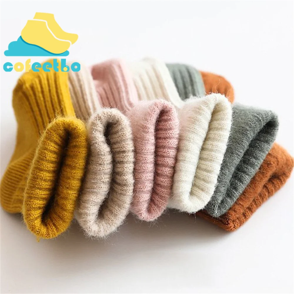 

Solid Color Striped Baby Socks Plush Thicken Warm Soft Cotton Breathable Floor Socks for Infant Toddle Kids Winter Foot Socks