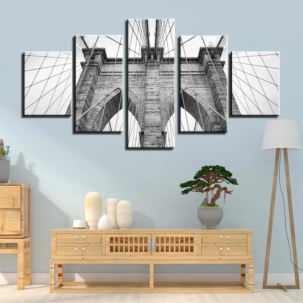 

Posters and Prints 5 Panels Canvas Painting Print Framed Wall Art London City Picture for Living Room