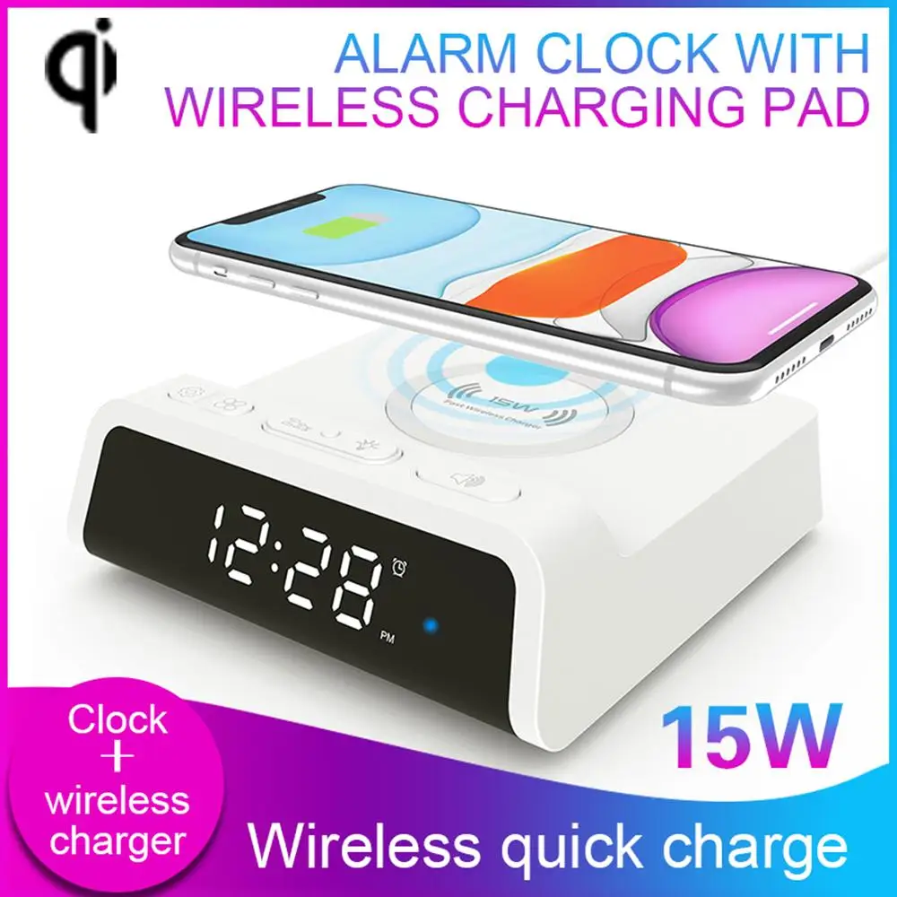 

Multifunction 15w Wireless Fast Charger With Digital Display Alarm Clock for CellPhone Smart Watch Special Protective Function