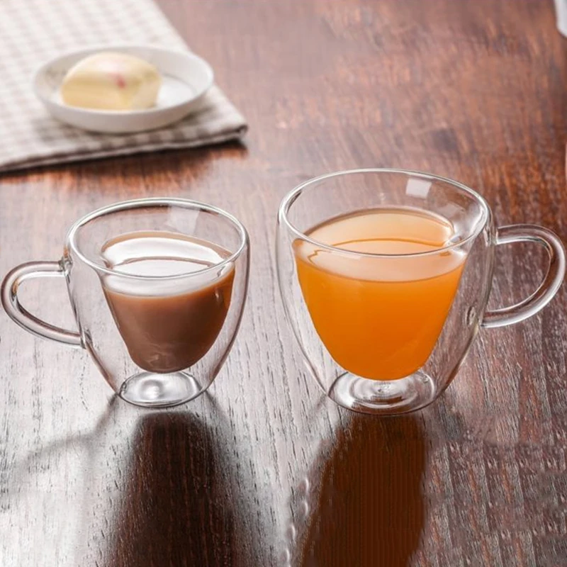 Термостойкая креативная двухслойная стеклянная чашка в форме сердца с двойной