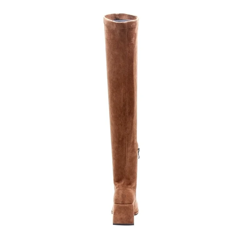 

Plus size over the knee boots stretch thigh high long boots new arrival 2020 round toe block high heels size zipper brown shoes