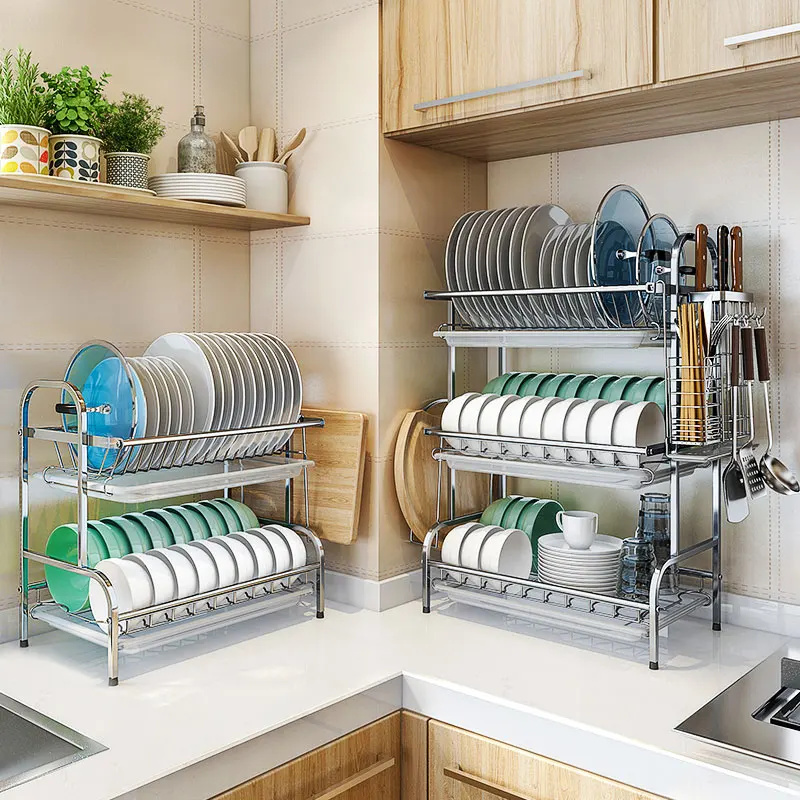 

Kitchen Dish Rack Drain Stainless Steel Dish Rack Two-tier Rack Storage Tableware Kitchen Knife Supplies Storage Rack