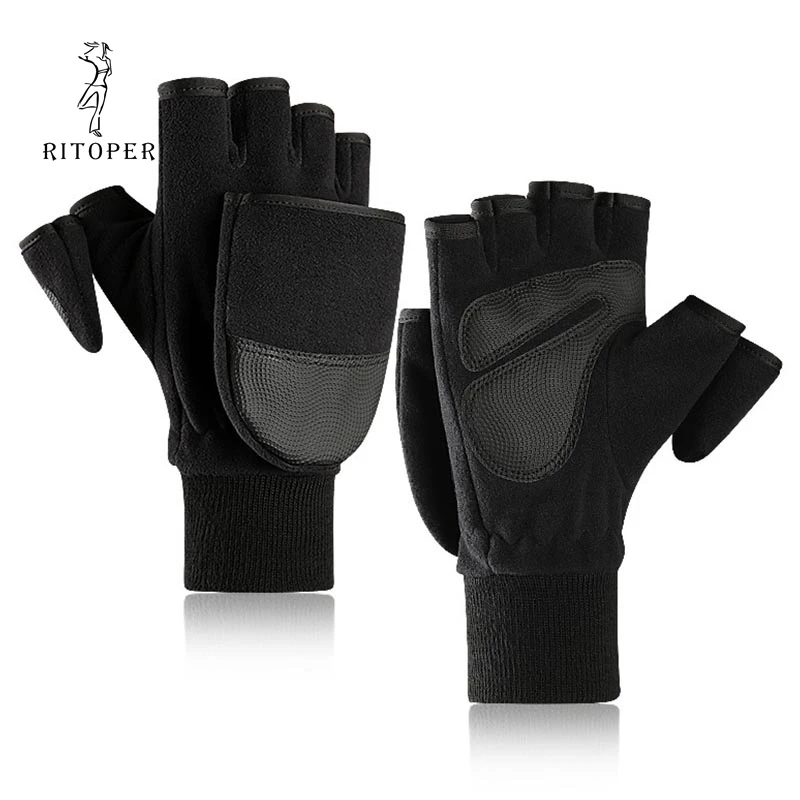 Мужские зимние перчатки полуперчатки из искусственной кожи и флиса|Мужские