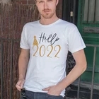 Мужская футболка с коротким рукавом Hello, Новинка лета 2022, одежда для новогодвечерние, модная футболка с забавным принтом и круглым вырезом, мужские футболки, топы