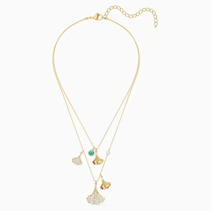 

Fashion Jewelry SWA New STUNNING GINKO LAYERED NECKLACE Element Ginkgo Leaf Decorative Crystal Female Romantic Gift