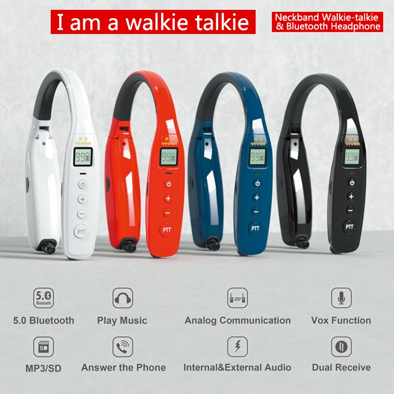 ABBREE AR 669 UHF 400 470MHz 0 5 W 99CH Neckband Walkie Talkie Bluetooth гарнитура наушники для двухстороннего