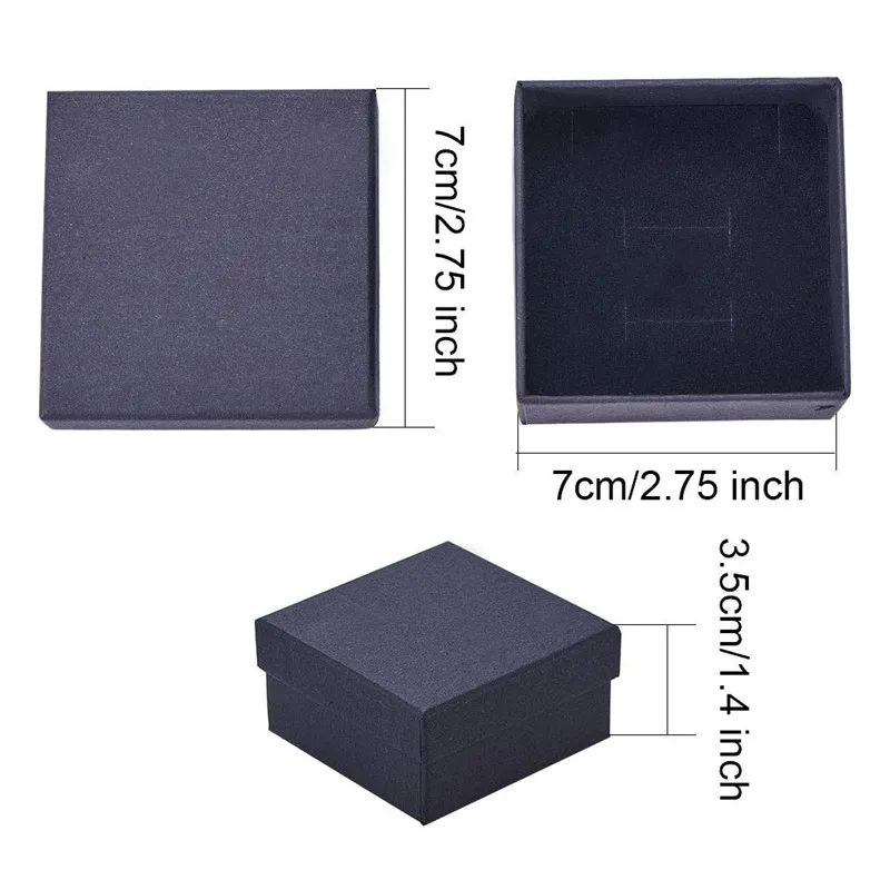 12 шт., 7x7x3,5 см, черный картонный набор ювелирных изделий, квадратные коробки для кольца, ожерелья, коробки и упаковки, Подарочная коробка на день рождения, Рождество, F70