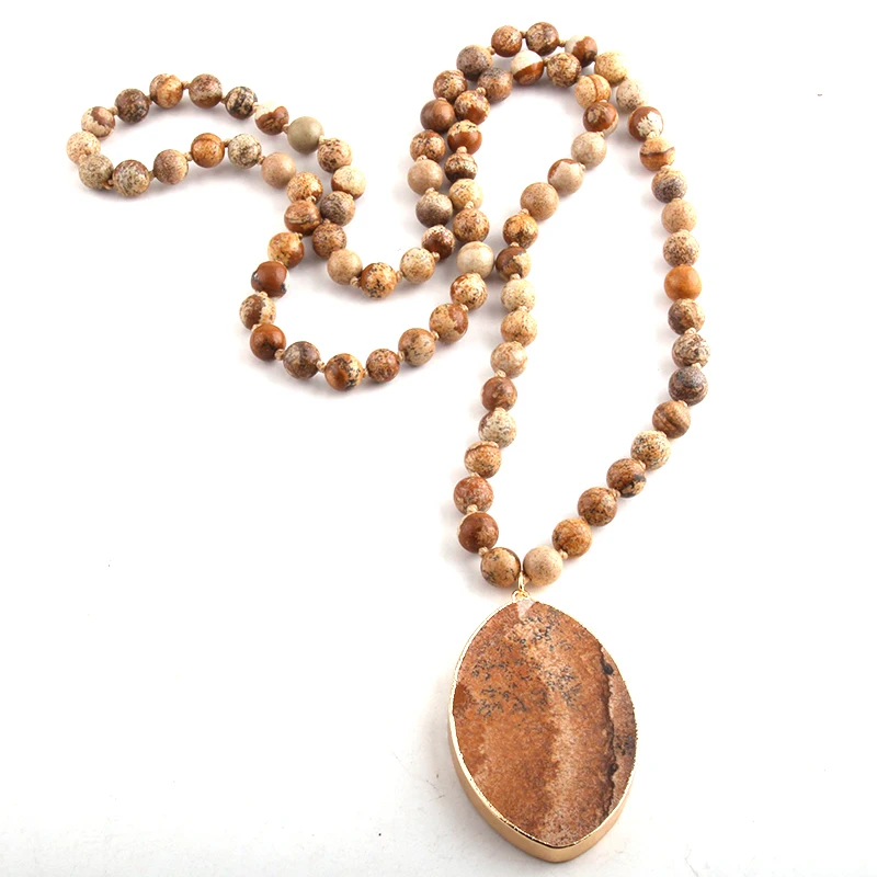 MOODPC Fashion Bohemian Tribal Jewelry Stone Long Knotted Natural Pendant Necklace For Women | Украшения и аксессуары