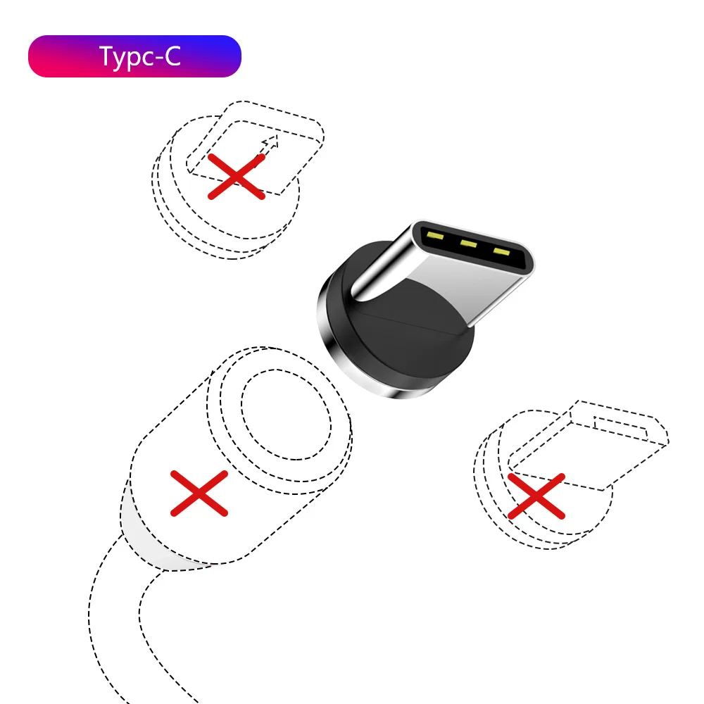Only Type C Plug 1 м 2 м магнитное зарядное устройство для быстрой зарядки type C Micro USB C кабель для iPhone 11X8 7 6 6S 5 5S samsung кабельный трос мобильного телефона - Цвет: Only Type C Plug