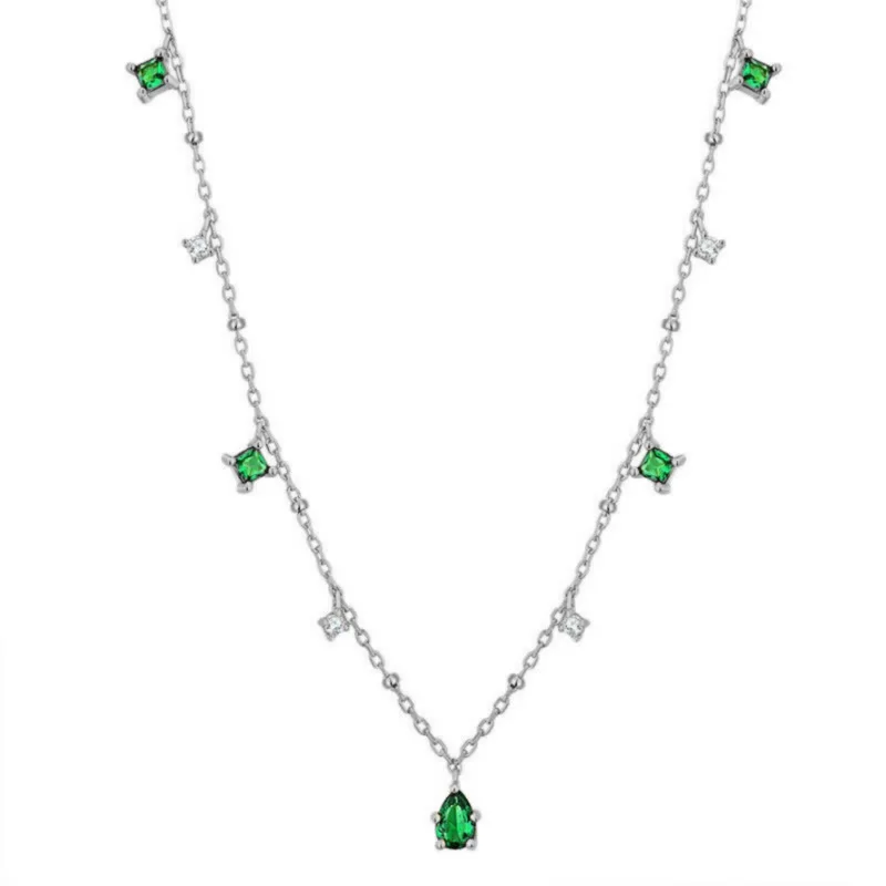 

925 Sterling Silver Choker Necklace for Women Exquisite Green Zircon Clavicle Chain Necklace Gifts S-N742