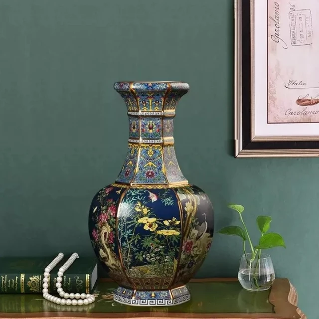 24CM Ceramic Vase Antique Collection Living Room Decoration Enamel Porcelain Home Furnishing Ornaments Housewarming Gift 1