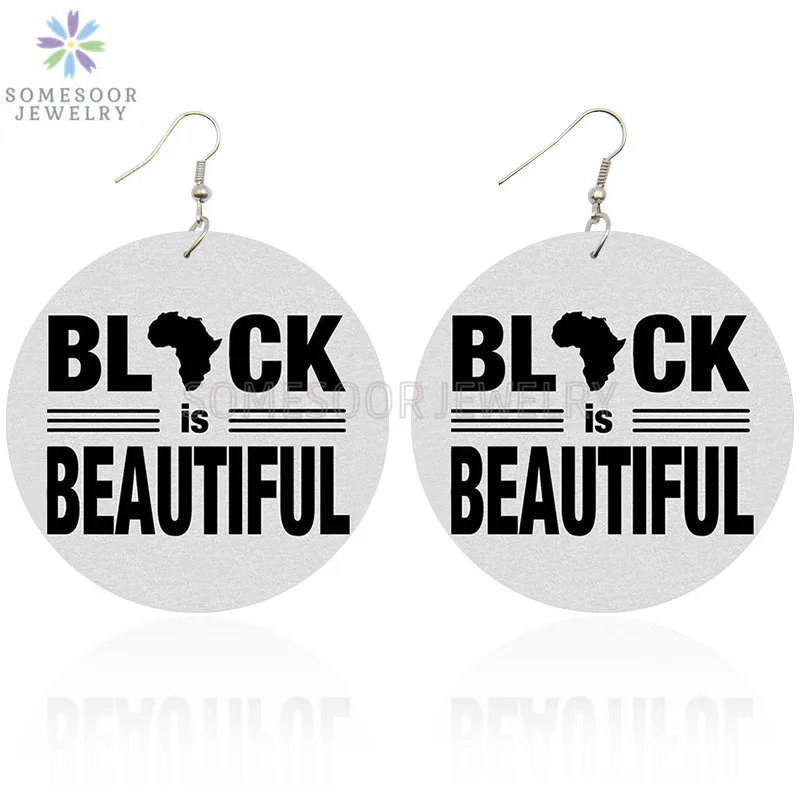 

SOMESOOR Both Sides Printed Black Is Beautiful Afro Wood Drop Earrings African Map Design Pendant Dangle Jewelry For Women Gifts