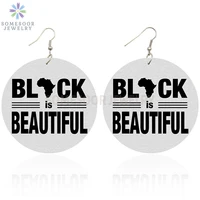 somesoor both sides printed black is beautiful afro wood drop earrings african map design pendant dangle jewelry for women gifts