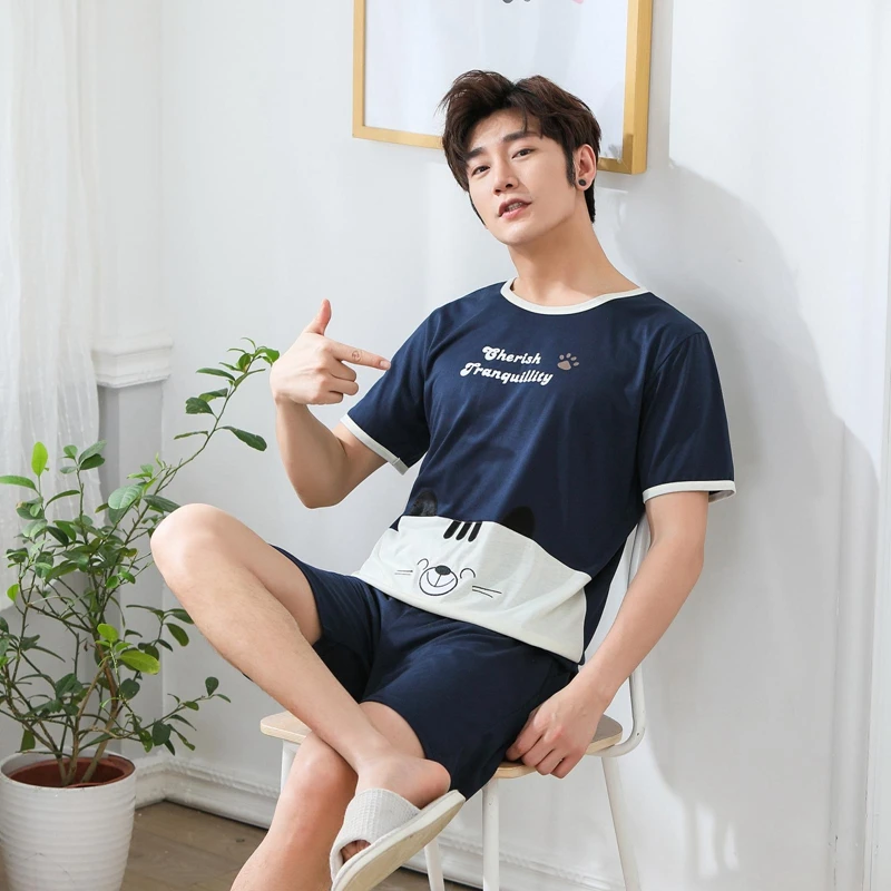 Повседневный пижамный комплект из хлопка с рисунком для мужчин коллекция 2018 года