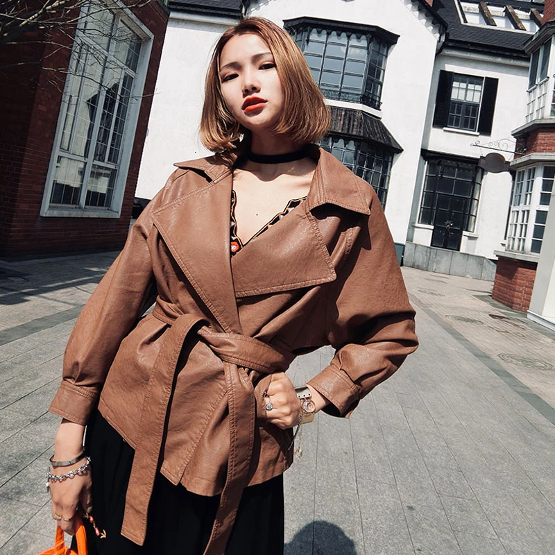 Женские осенние куртки из искусственной кожи 2020 пальто в уличном стиле верхняя