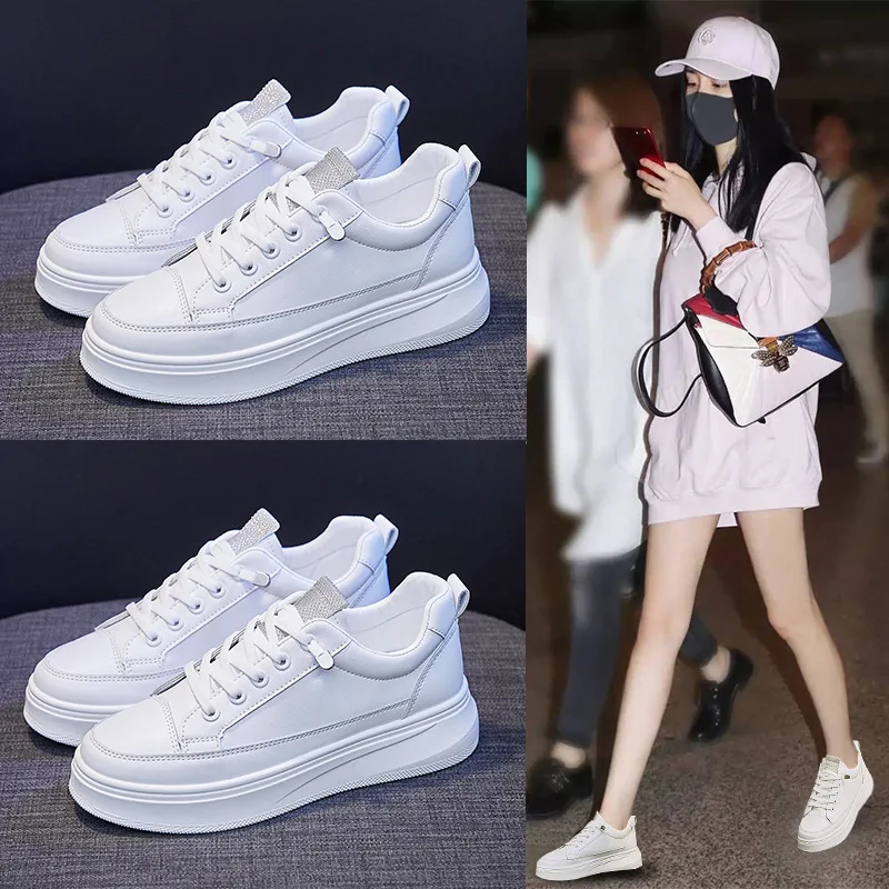 

White Shoes Women Sneakers Casual Flats Brand Sneakers Female Footwear Thick Sole Height Increasing Shoes 4cm