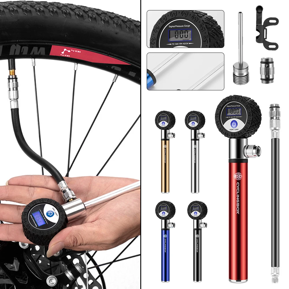 Велосипедный мини насос с манометром 4 шт. для клапана Schrader/Presta psi аксессуарами