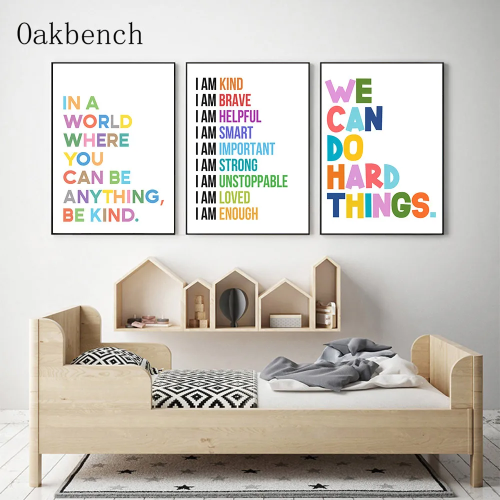 

Color Words Print Nursery Wall Art Canvas Painting Kind Brave Quotes Art Poster Nordic Wall Pictures For Kids Room Decoration