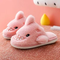 home slippers for children boys winter cute cartoon little shark baby fur slippers kids home bedroom funny warm plush shoes
