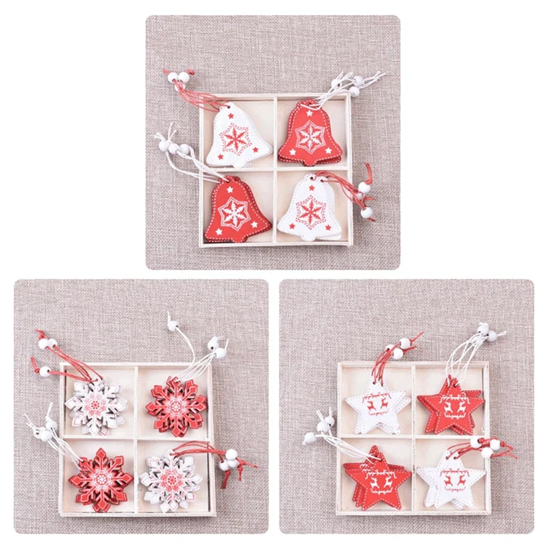 

12PCS Christmas Decorations Creative Wooden Pendant DIY Mini Christmas Tree Box Ornaments