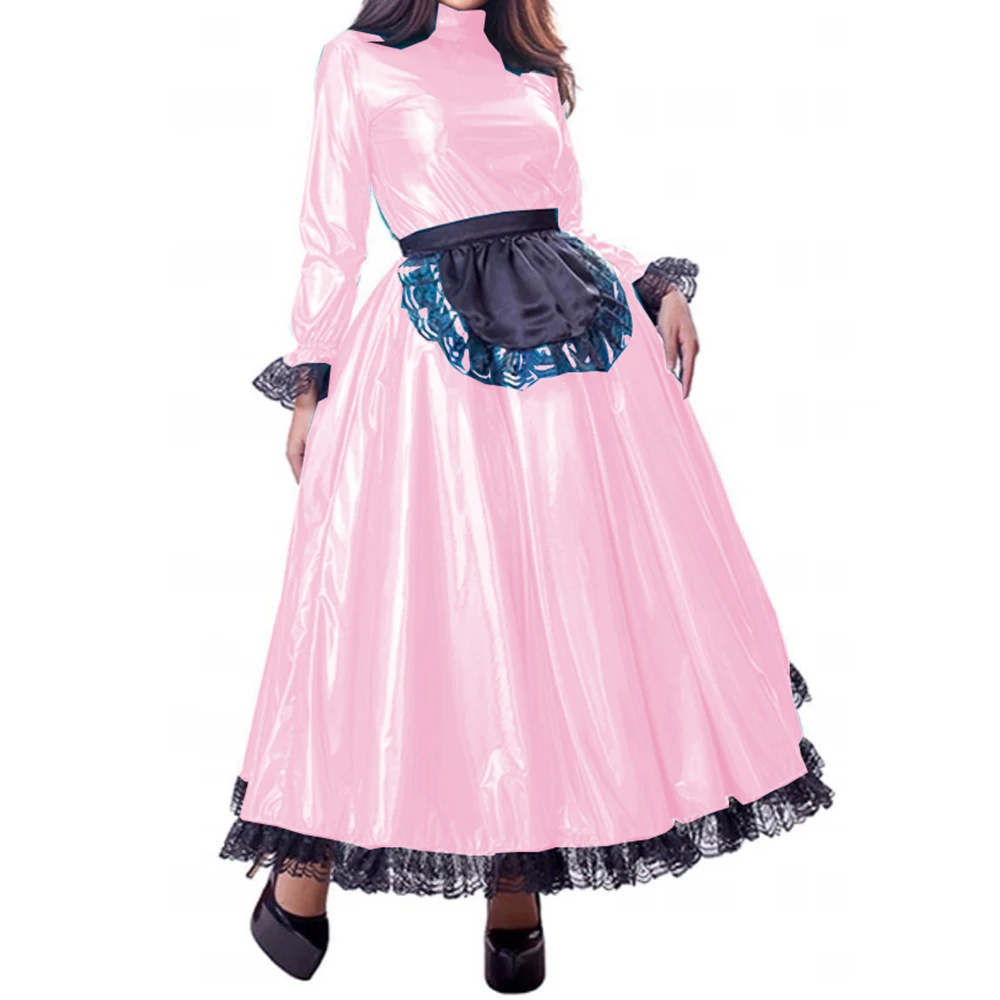 Французский ПВХ Сисси горничной длинное платье Костюм Косплэй с длинным рукавом