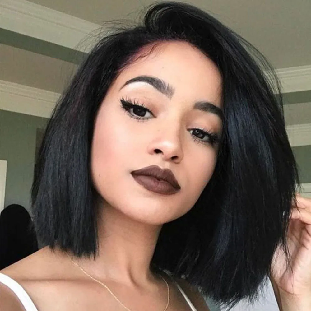 LADYSTAR Боб Т образные кружевные человеческие волосы парики предварительно