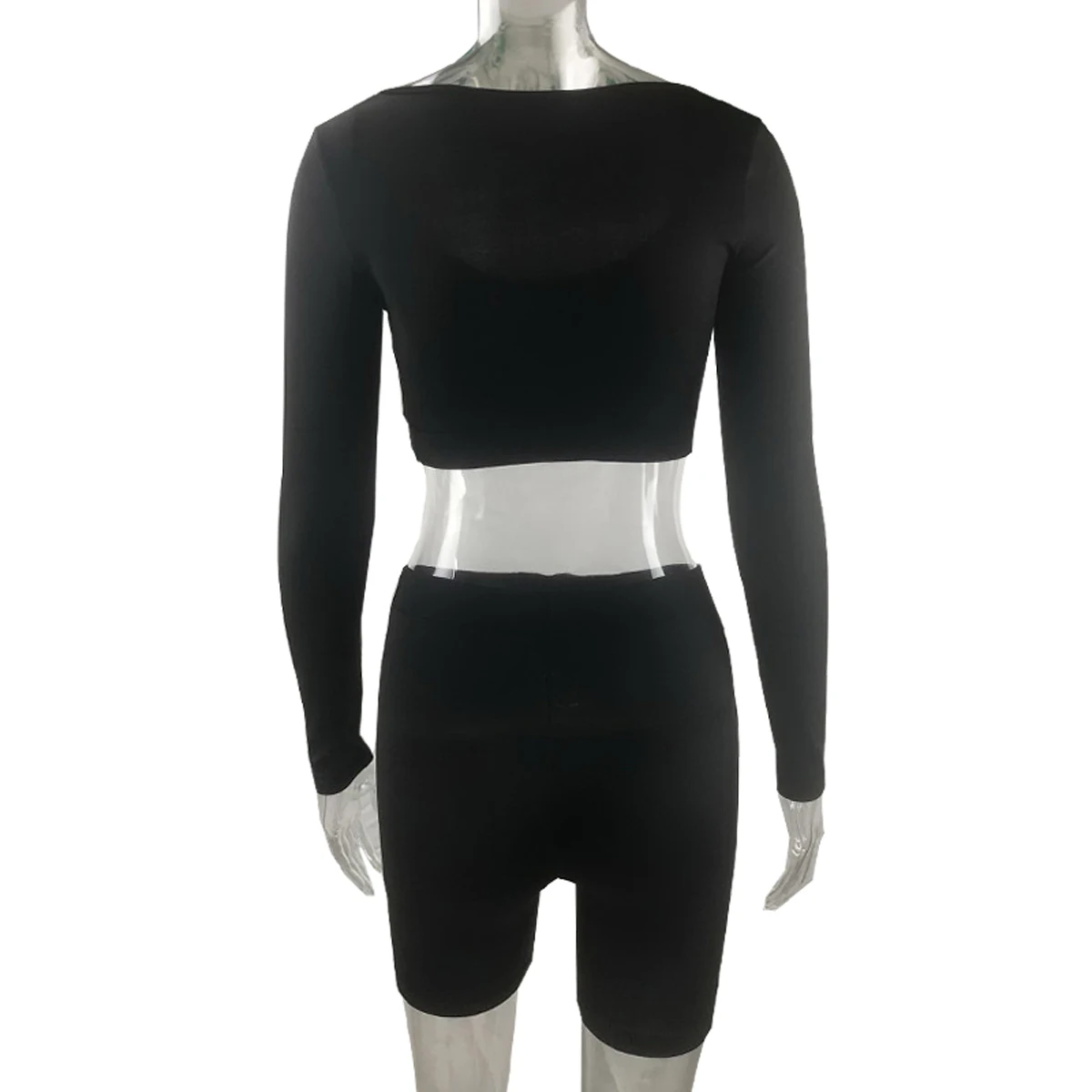 

Women Sports Two Piece Set Fashion Solid Color Square Collar Exposed Navel Short Top High Waist Tight Shorts Female Tracksuit