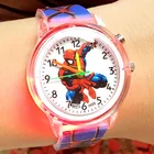 Детские светящиеся часы Disney часы с человеком-пауком, светящиеся кварцевые часы с кожаным ремешком, подарок для мальчиков и девочек
