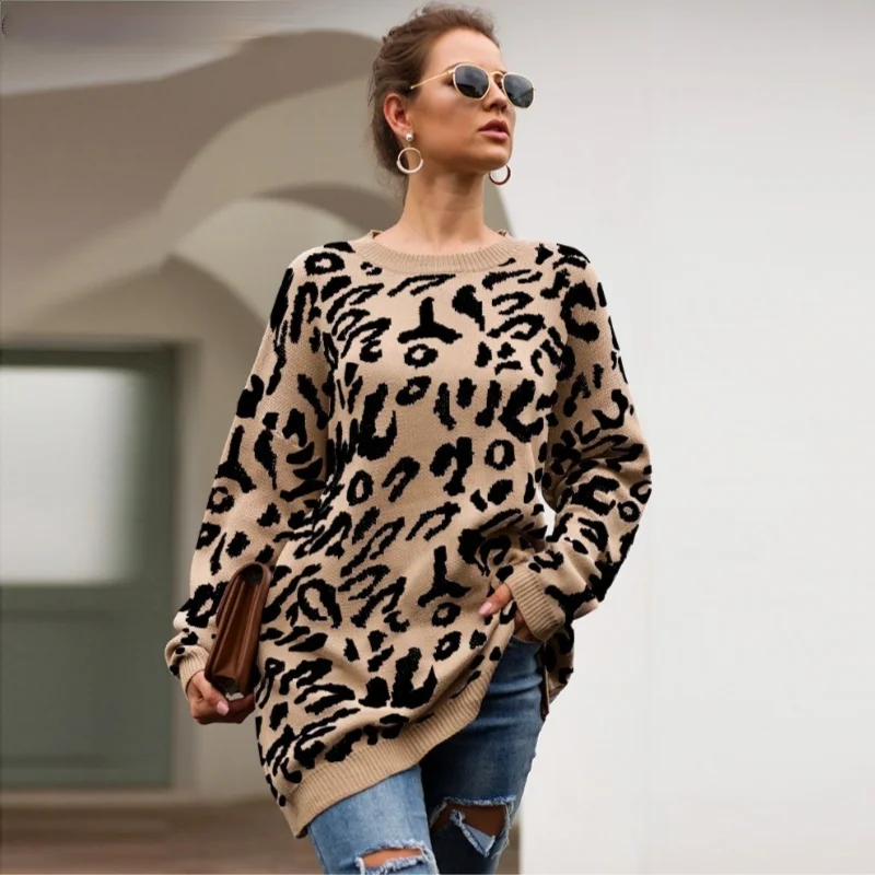 

Women's sweater Long sweater temperament commuter pullover long sleeve round neck loose sweater
