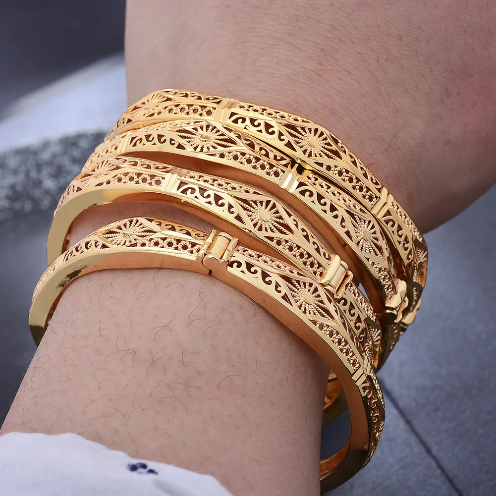 

1-4Pcs Dubai African Wedding Gold Color Wedding Bangles For women Maroc Afrique Israel Bangles Bijoux femme