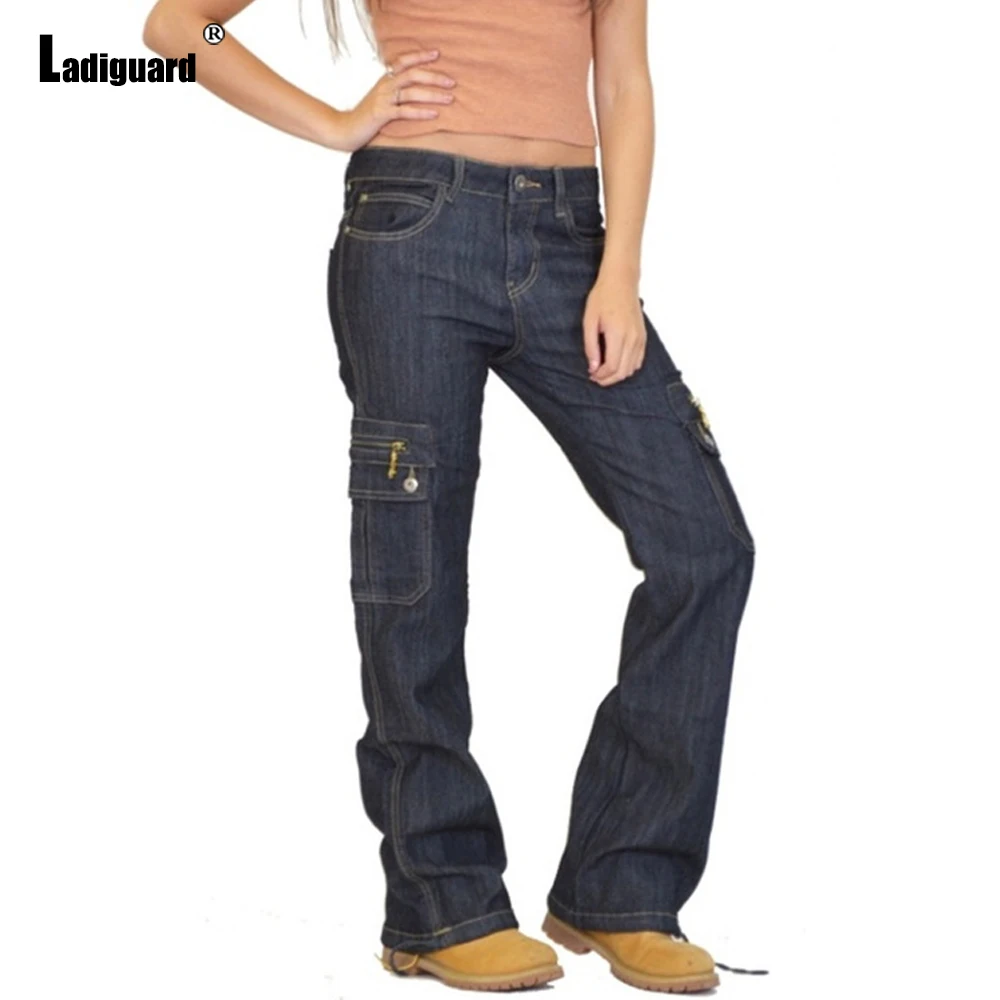 Ladiguard Women Stand Pocket Jean Demin Pants Sexy Cargo Jeans Ladies Skinny Trouser Girls Fashion Demin Pants Harajuku 2022