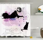 Модный домашний декор занавеска для душа девушка с солнцезащитными очками лежащая на кушетке кошка элегантность в доме тема с пятнами декор для ванной комнаты